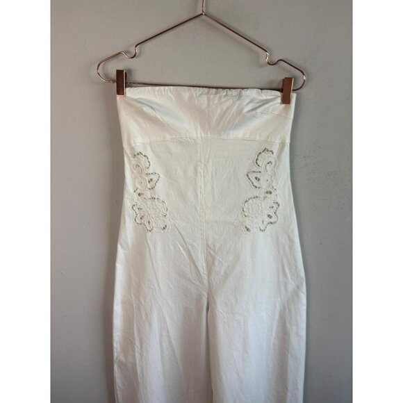 NWT ZARA White Strapless Jumpsuit Wide Leg Embroidered Blogger Favorite Size XS - Picture 5 of 14